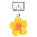 Italian charm link featuring a vibrant yellow and orange plumeria flower on stainless steel - Orange Yellow (3)