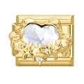 Modular heart charm link in gold finish with clear crystal for DIY bracelet - White Zircon Heart