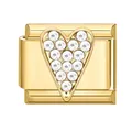 Gold modular link charm featuring a heart pattern with 15 pavé-set crystals for DIY bracelets - 1.0cm x 0.9cm / Heart Style