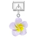 Italian charm bracelet link with purple and yellow plumeria flower pendant - Purple Yellow (4)