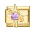 Modular gold charm with star base, cross ring, and purple square gemstone for DIY bracelets - Purple Four Pointed Star