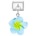 Italian charm link with blue and yellow plumeria flower drop in stainless steel - Blue Yellow (5)