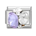 Italienische Charm-Perle mit hellvioletter Kristallblüte in Edelstahl-Fassung - Quadratischer Lilafarbener Zirkon