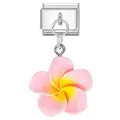 Italian charm link with pink and yellow gradient plumeria flower pendant in steel - Bright Pink (6)