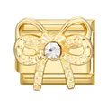 Golden modular butterfly charm with white crystal inlay for DIY European style bracelets - Double Bow