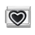 Italian modular charm link in stainless steel with a black and white double heart design - Black Heart