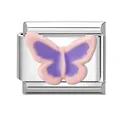 Italian charm link with pink and purple butterfly in polished stainless steel - Purple Bow Style 2