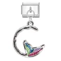 Italian charm link for DIY bracelet featuring a colorful enamel mermaid tail pendant - Mermaid Tail Moon - Blue Green Gradient