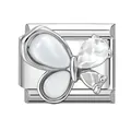 Italienischer Edelstahl Link-Charm mit silbernem Schmetterling und Edelstein-Inlay - Katzenauge Schmetterling