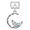 Italian charm link with silver crescent moon and colorful mermaid tail pendant - Mermaid Tail Moon - Blue Purple Gradient