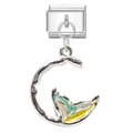 Italian charm link in silver finish with a green and yellow mermaid tail dangle - Mermaid Tail Moon - Green Yellow Gradient