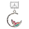 Italian modular charm in stainless steel featuring a colorful enamel mermaid tail - Mermaid Tail Moon - Pink Orange Gradient