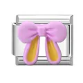 Italian charm stainless steel link with purple bow and yellow bunny ears detail - Purple Bow