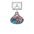 Italienischer Armband-Charm mit blau-rosa Emaille-Muschel und silbernem Seestern - Seemuschel Seestern - Pink-Blauer Verlauf