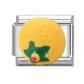 Italian charm link with a yellow textured fruit design on stainless steel base - Orange
