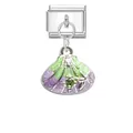 Italienischer Charm-Anhänger mit Emaille-Fächer in Grün und Lila auf Edelstahlbasis - Seemuschel Seestern - Grün-Violetter Verlauf