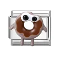 Italian style stainless steel link charm with a cute brown chocolate donut character - Dirty Bread