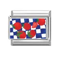 Italian charm bracelet link with blue checkered pattern and red tomato design - Fruit 1 / 1*0.9cm [out Of Stock Minimum Order 100] Please Contact Customer Service To Add To Inventory.