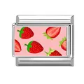 Italian modular charm in stainless steel featuring realistic strawberry pattern on pink base - Fruit 5 / 1*0.9cm [out Of Stock Minimum Order 100] Please Contact Customer Service To Add To Inventory.