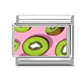 Maillon de bracelet italien en acier poli avec un motif de kiwi rose artistique - Motif Kiwi
