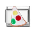 Italian charm link in polished stainless steel with colorful enamel pizza slice design - Pizza