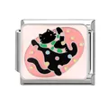 Italian charm link with black cat on pink background and silver metal frame - 1x0.9cm / Black Cat Pink Base