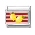 Maillon italien avec motif citron sur rayures rouges et roses en acier inoxydable - Motif Citron