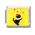 Italian charm link with black cat wearing Santa hat and yellow enamel background - 1x0.9cm / Black Cat Xmas Hat