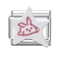 Italian charm link with stainless steel base featuring a white star and pink bunny design - Star Rabbit