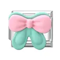 Italian modular charm featuring a pink and mint green enamel butterfly bow link - Pink Green Bow