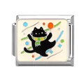 Italian charm link featuring a cute black cartoon cat in enamel on stainless steel - 1x0.9cm / Black Cat Dots Background