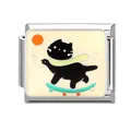 Italian charm link featuring a black cat on a skateboard made of stainless steel - 1x0.9cm / Black Cat Skateboard