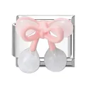 Italian charm link in stainless steel featuring a pink bow and white beads design - Lychee Bow