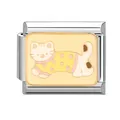 Modular link charm with cute cartoon cat in yellow polka dot shirt for DIY bracelet - 1x0.9cm / White Cat Yellow Shirt