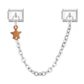 Italienisches modulares Armband-Sicherheitskette mit Silberbasis und braunem Stern - Doppelbasis Anhänger Sicherheitskette / Brauner Stern (Pentagramm 1)