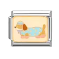Italian charm bead featuring a cartoon dog in blue polka dot clothes for DIY bracelets - 1x0.9cm / Dachshund Blue Dots