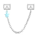 Italienisches Charm-Armband-Glied aus Edelstahl mit hellblauem Stern-Anhänger - Doppelbasis Anhänger Sicherheitskette / Hellblauer Stern (Pentagramm 2)