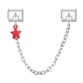 Italienisches Modul-Charm mit zwei Edelstahlgliedern und rotem matten Sternanhänger - Doppelbasis Anhänger Sicherheitskette / Roter Stern (Pentagramm 3)