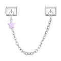 Italienisches Charm-Armband Element mit silbernen Gliedern und lila mattem Sternanhänger - Doppelbasis Anhänger Sicherheitskette / Violetter Stern (Pentagramm 4)