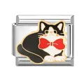 Italian charm link featuring a cartoon cat with red bow on stainless steel base - 1x0.9cm / Black Cat with Bow