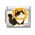 Italian charm link with cute black and white tuxedo cat design in stainless steel - 1x0.9cm / Cow Cat with Wreath