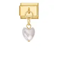 Italian modular charm in gold finish featuring a white heart pearl dangle pendant - Heart with Pearl