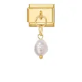 Gold modular link with water-drop pearl charm for customizable jewelry bracelet - Teardrop Pearl