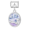 Italian modular charm featuring starry night sky with a cat pendant for DIY bracelets - Silver Round Plate Starry Sky Cat