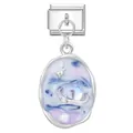 Italian charm bracelet pendant with purple nebula design, pearl, and zircon inlay - Silver Oval Nebula Pearl