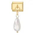 Italienisches modulares Armband-Glied aus Gold-Edelstahl mit Barockperlen-Anhänger - Barockperle