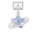 Modular Italian charm with blue marble star and planet pendant for DIY bracelets - Silver Star Crescent Pearl