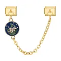 Italienische Charm-Sicherheitskette in Gold mit blauem Emaille-Blumen- und Schmetterlingsanhänger - Goldbasis Blau Floral Schmetterling Rund