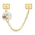 Italienisches goldene Kettenelement mit Maiglöckchen und Schmetterling Emaille-Anhänger - Goldbasis Weiß Maiglöckchen Mond Schmetterling Rund