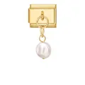 Italienisches Charm-Armband Glied aus Gold-Edelstahl mit einer weißen Süßwasserperle - Süßwasserperlen-Stil